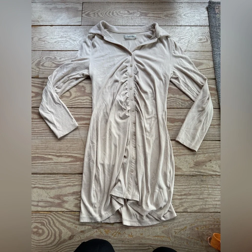 Abercrombie & Fitch Beige Ribbed dress size large petite - Picture 1 of 2
